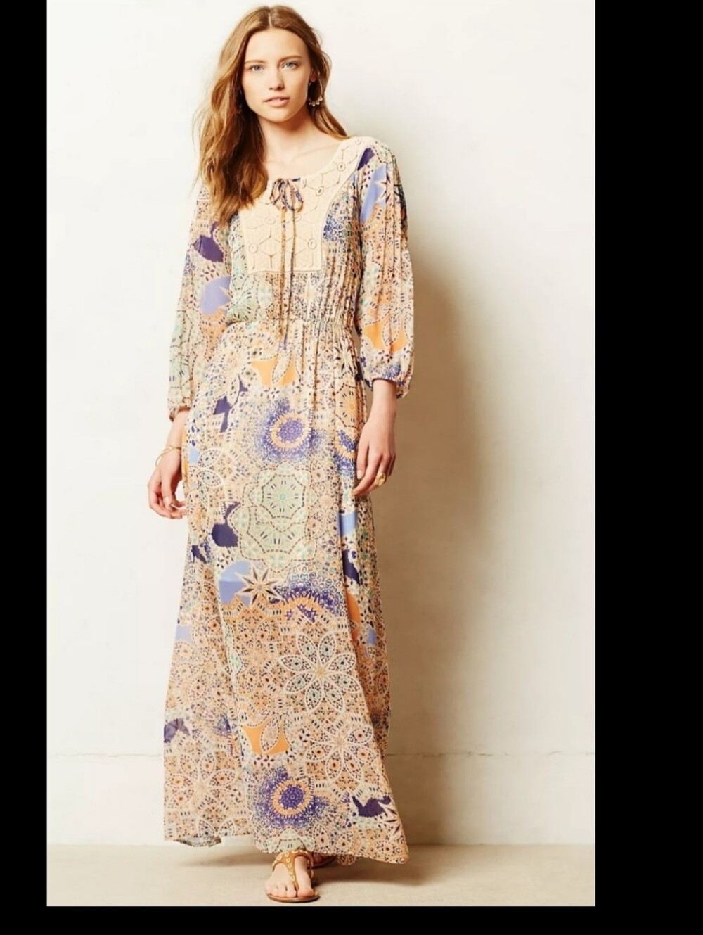 Meadow Rue Peach Multi Boho Maxi Dress